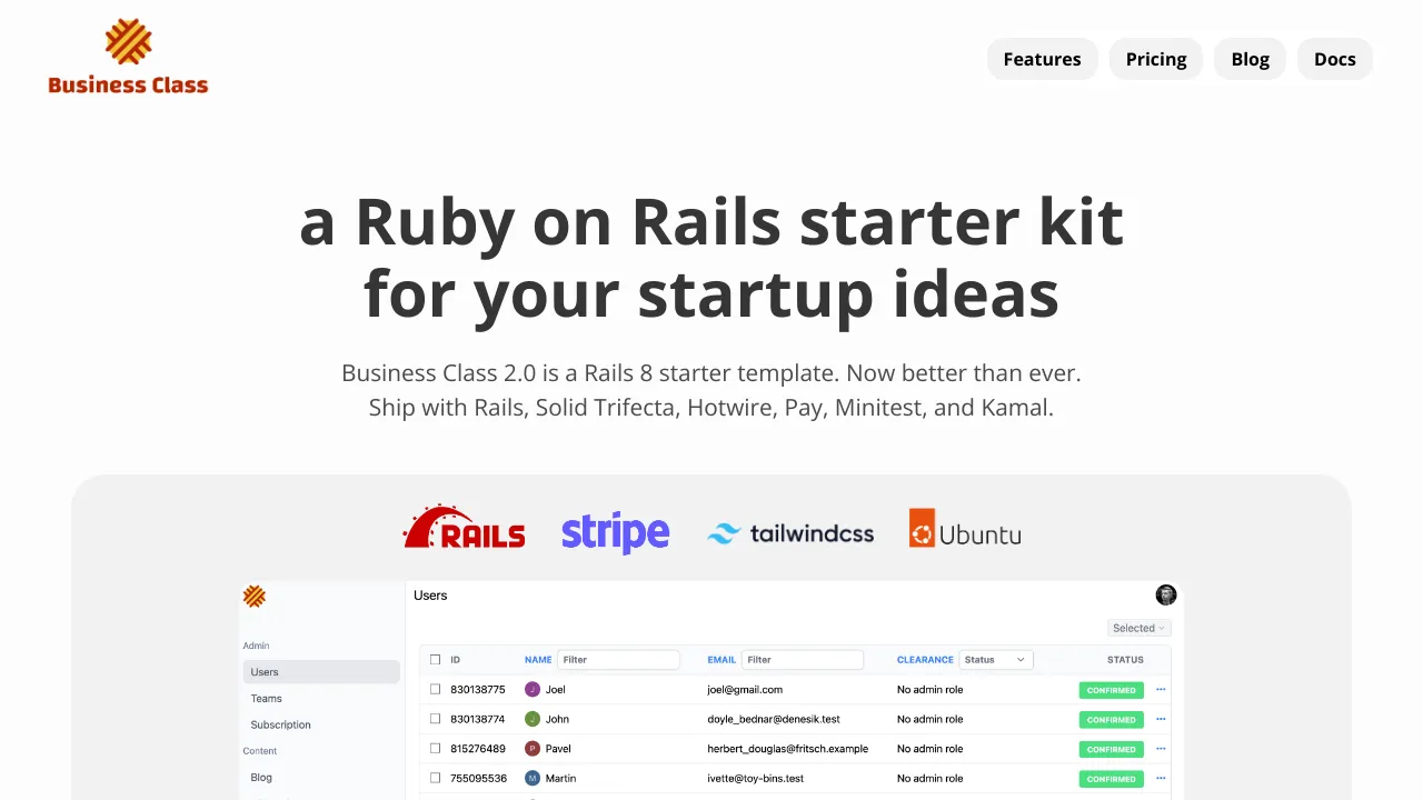 Screenshot of Business Class website