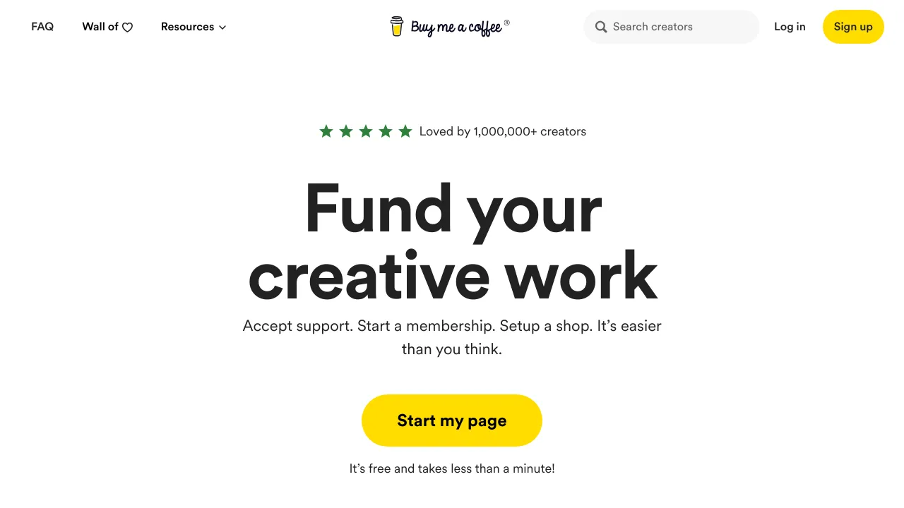 Screenshot of Buy Me a Coffee website