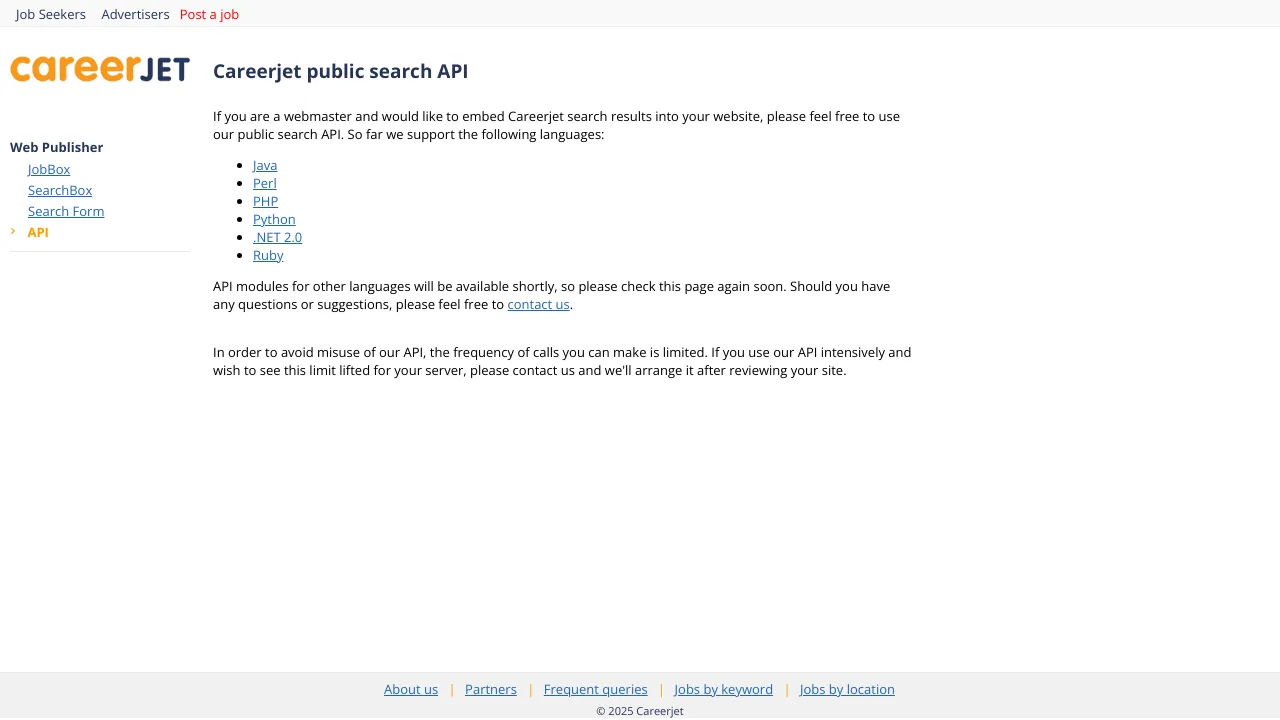Screenshot of Careerjet website