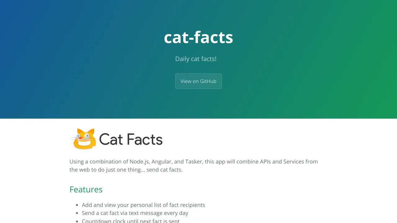 Screenshot of Cat Facts website