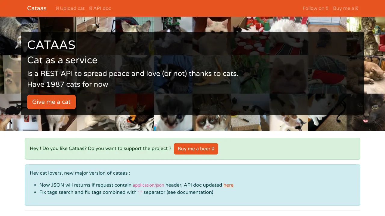 Screenshot of Cataas website
