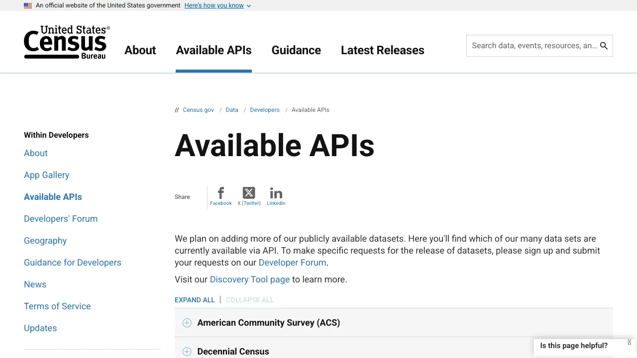 Screenshot of Census.gov website