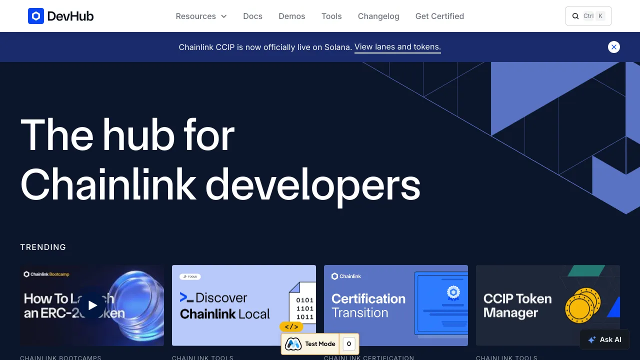 Screenshot of Chainlink website