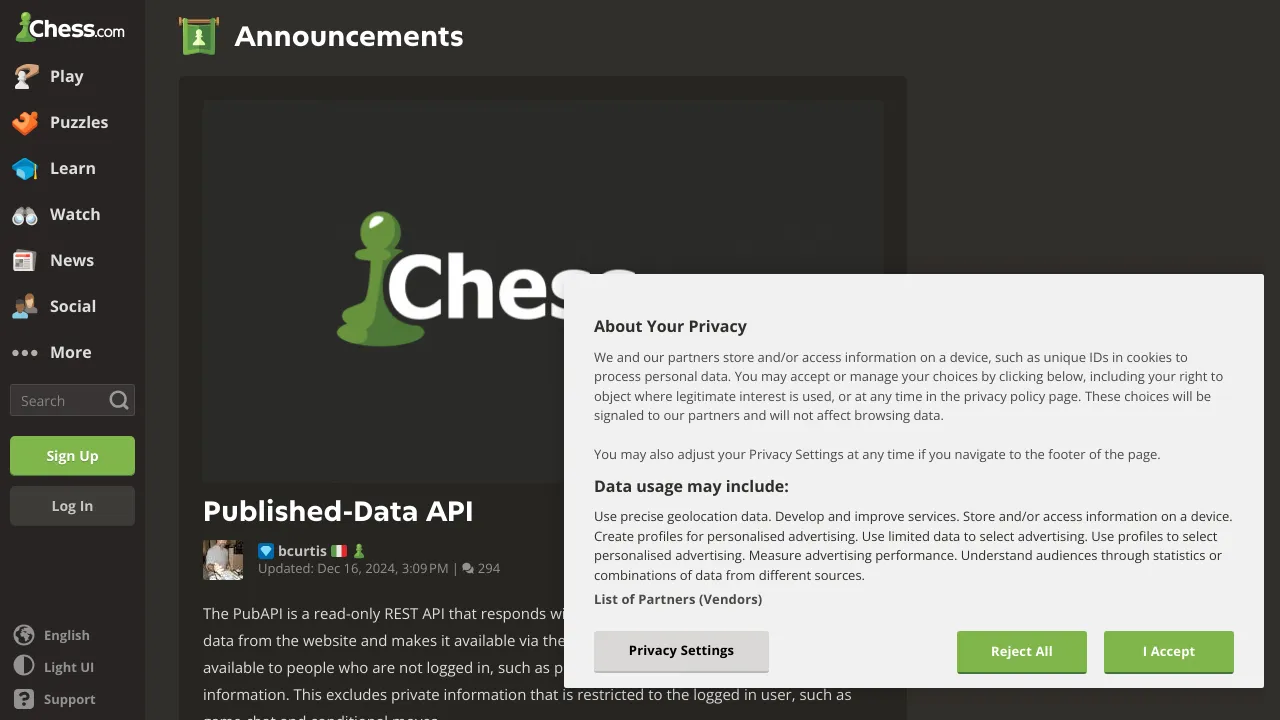 Screenshot of Chess.com website