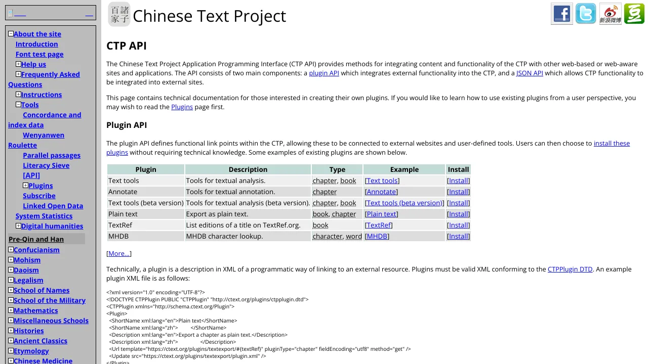 Screenshot of Chinese Text Project website
