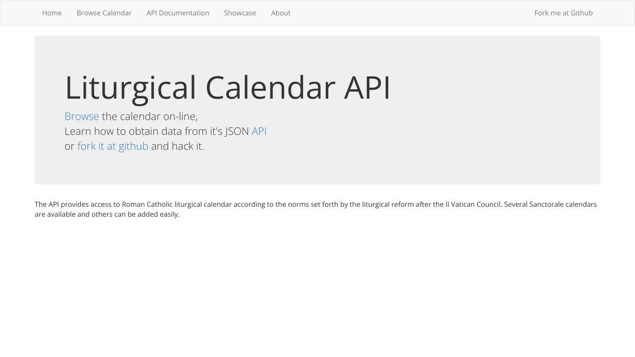Screenshot of Church Calendar website
