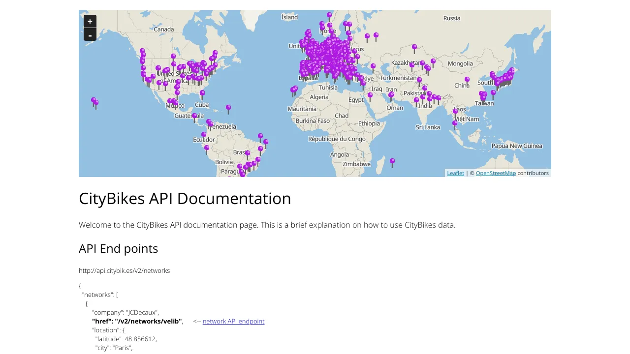 Screenshot of City Bikes website