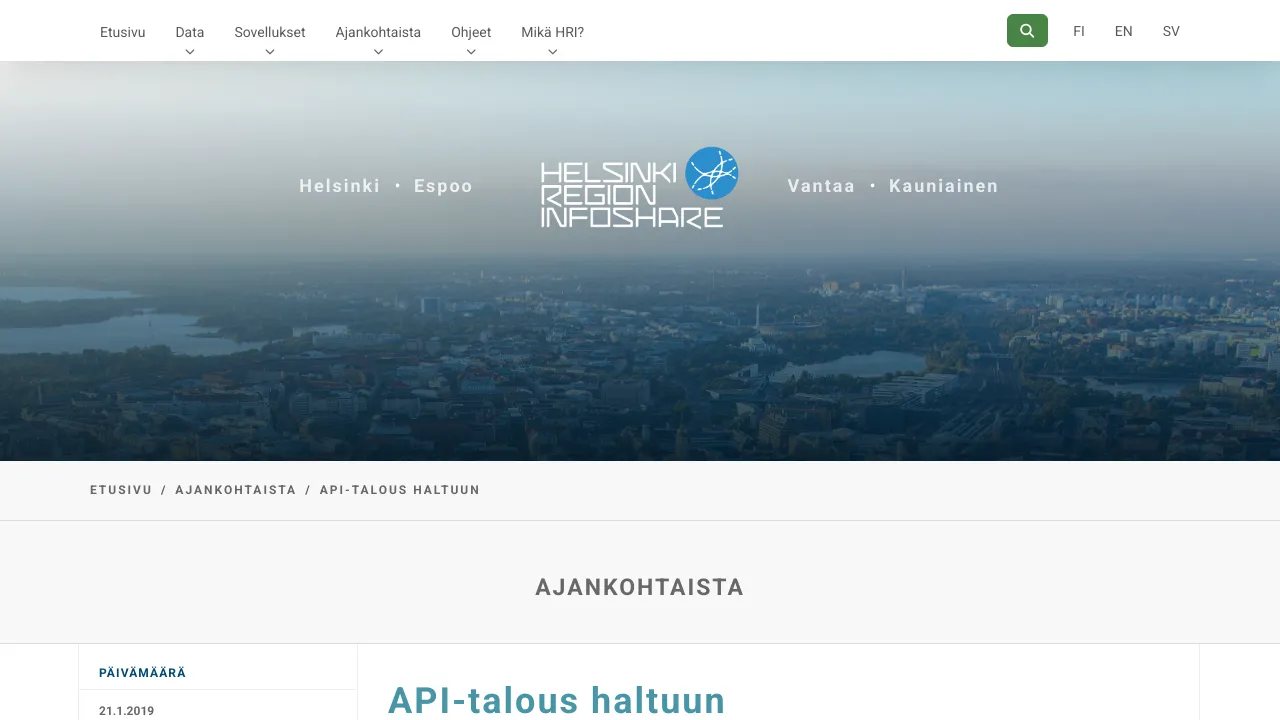 Screenshot of City Helsinki Open Data website