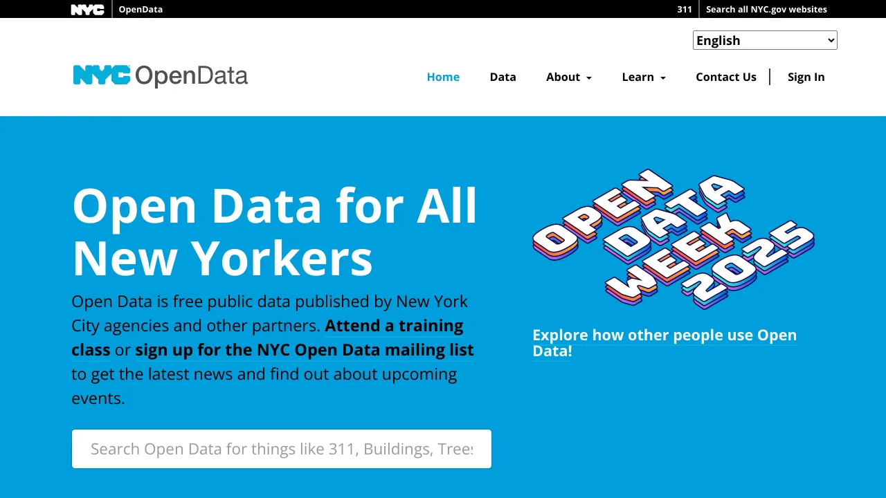 Screenshot of City New York Open Data website