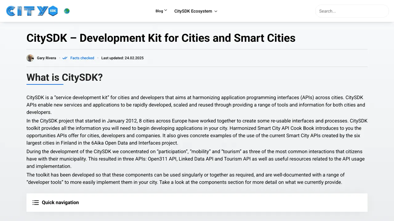 Screenshot of CitySDK website