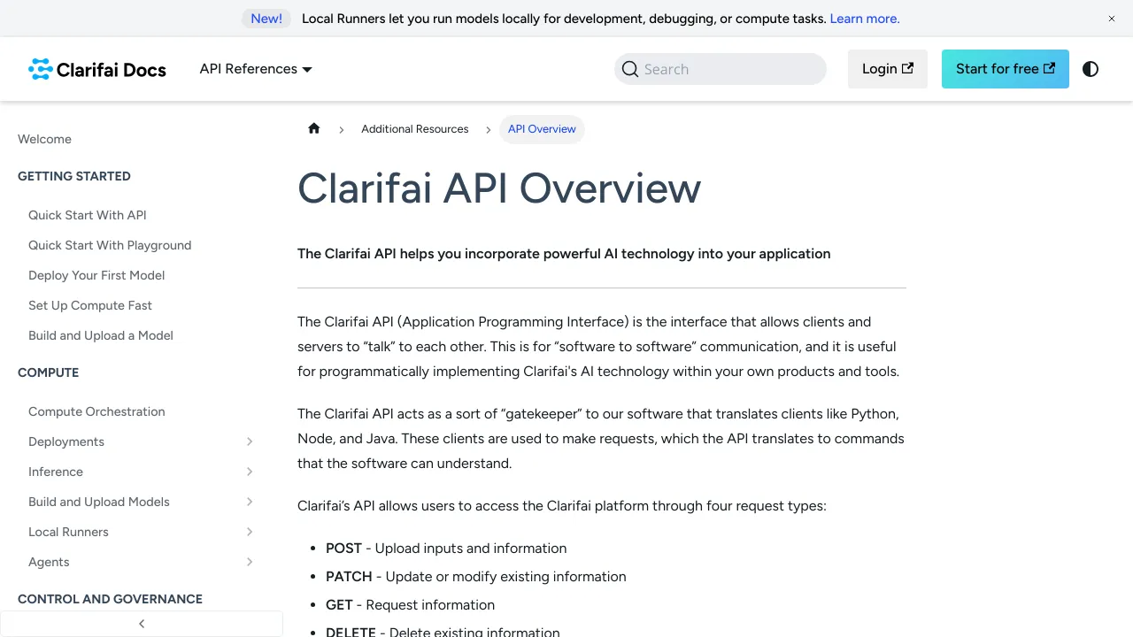 Screenshot of Clarifai website