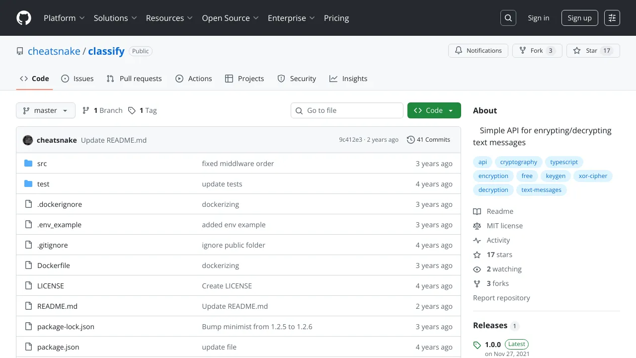 Screenshot of Classify website