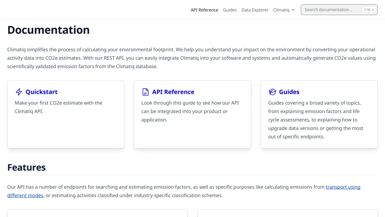 Screenshot of Climatiq website