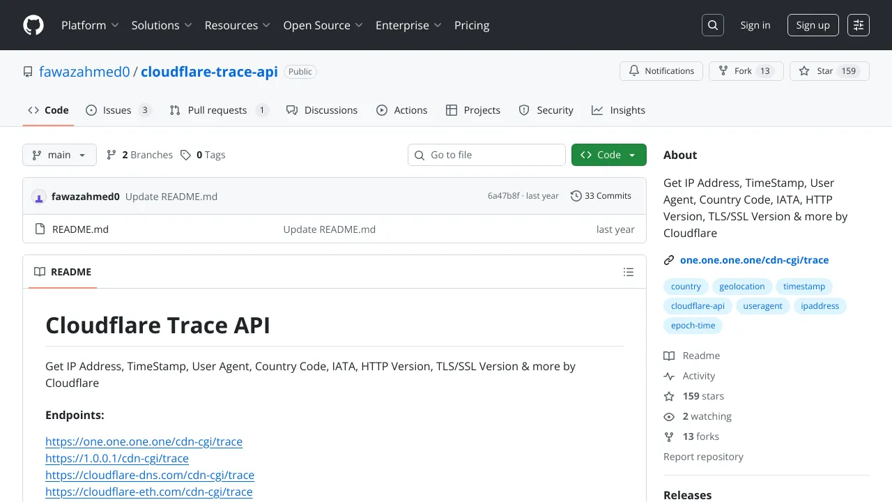 Screenshot of Cloudflare Trace website