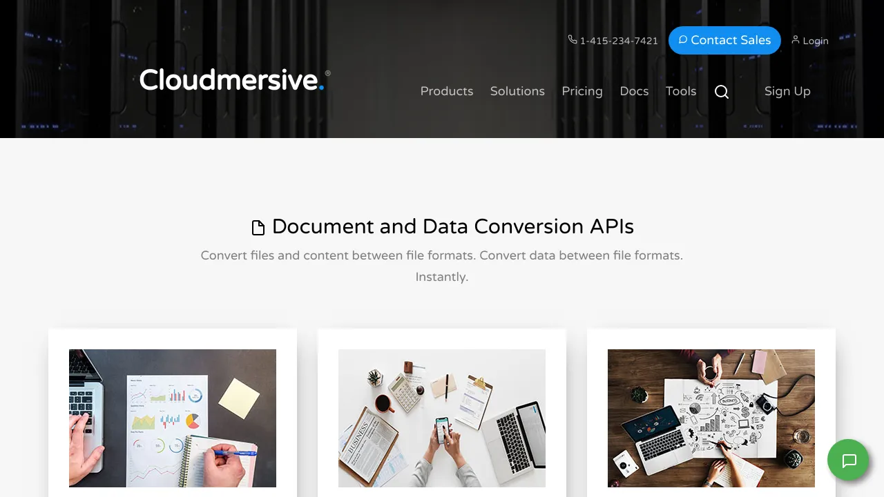 Screenshot of Cloudmersive Document and Data Conversion website