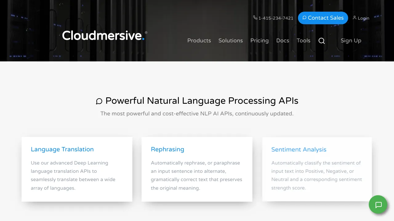 Screenshot of Cloudmersive NLP website