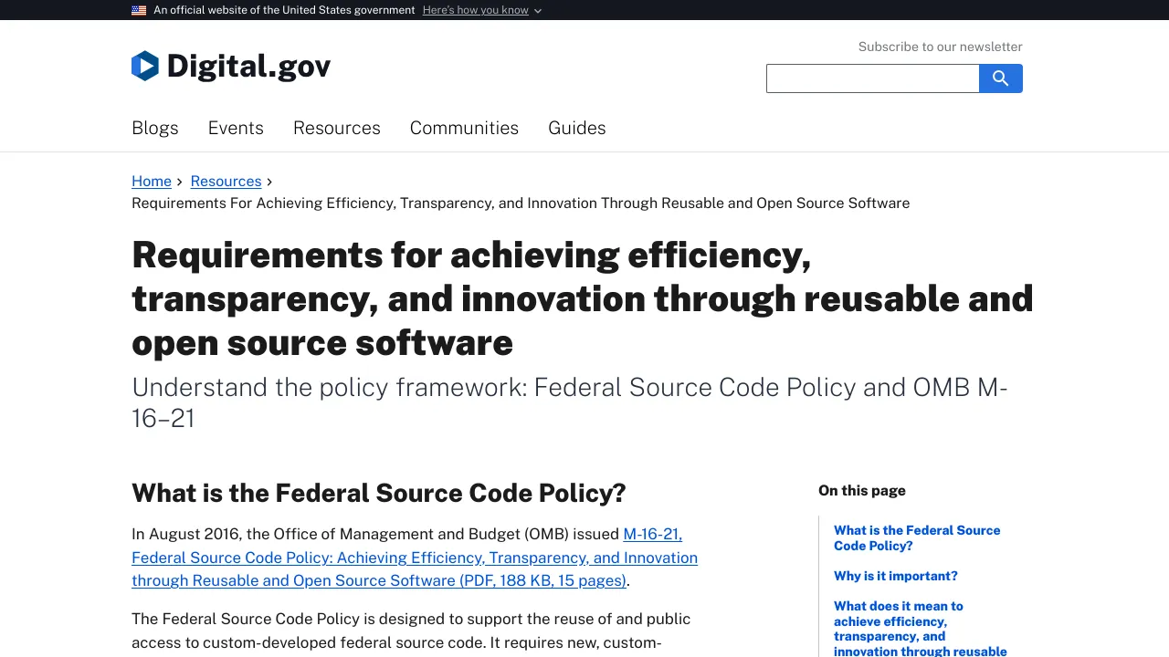 Screenshot of Code.gov website