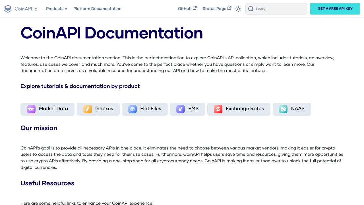 Screenshot of CoinAPI website