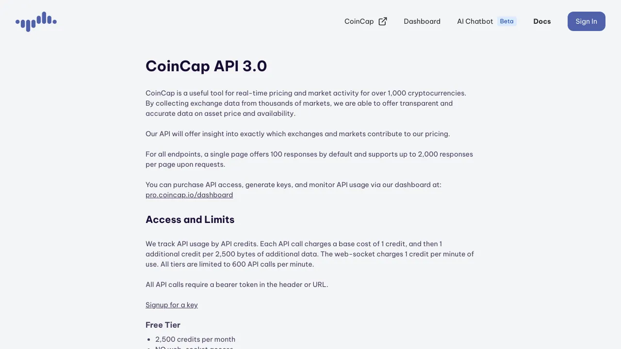 Screenshot of CoinCap website