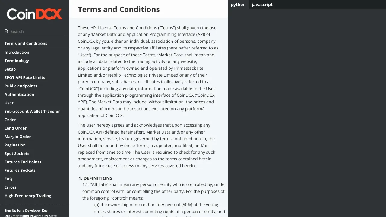 Screenshot of CoinDCX website