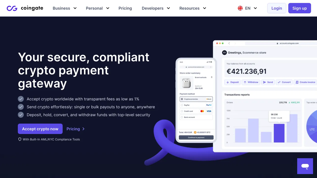 Screenshot of Coingate website