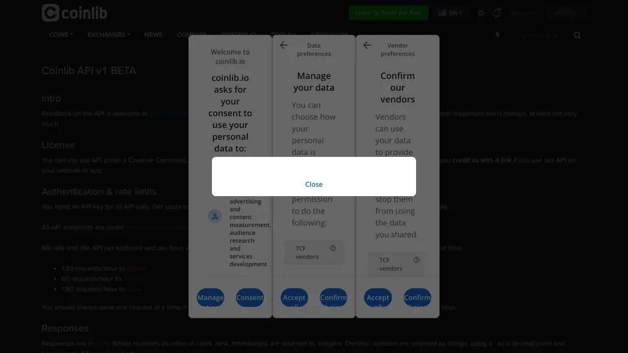 Screenshot of Coinlib website