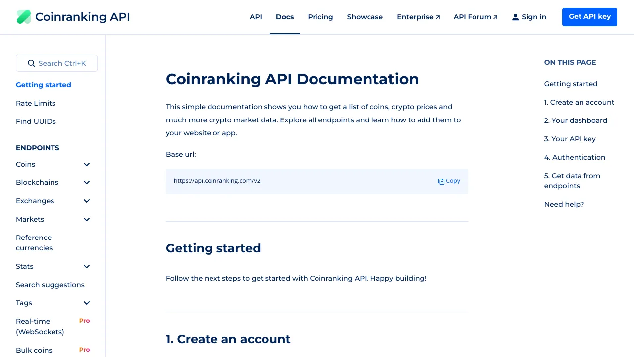 Screenshot of CoinRanking website