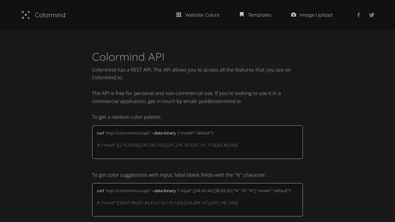 Screenshot of Colormind website