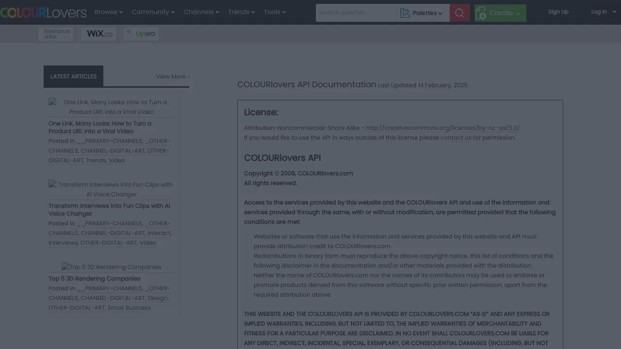 Screenshot of ColourLovers website