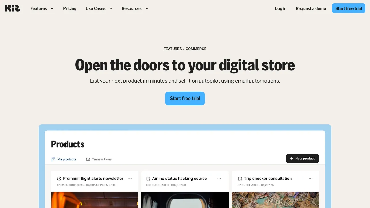 Screenshot of ConvertKit Commerce website