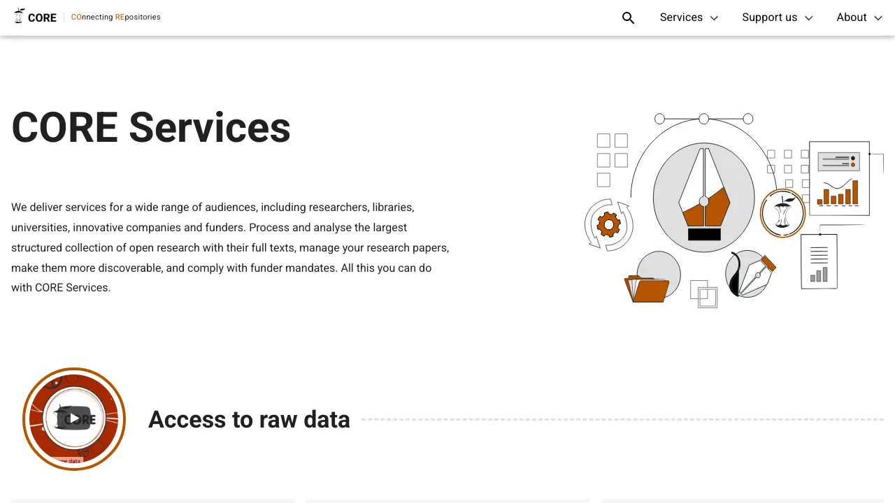 Screenshot of CORE website