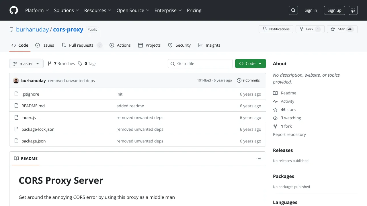 Screenshot of CORS Proxy website