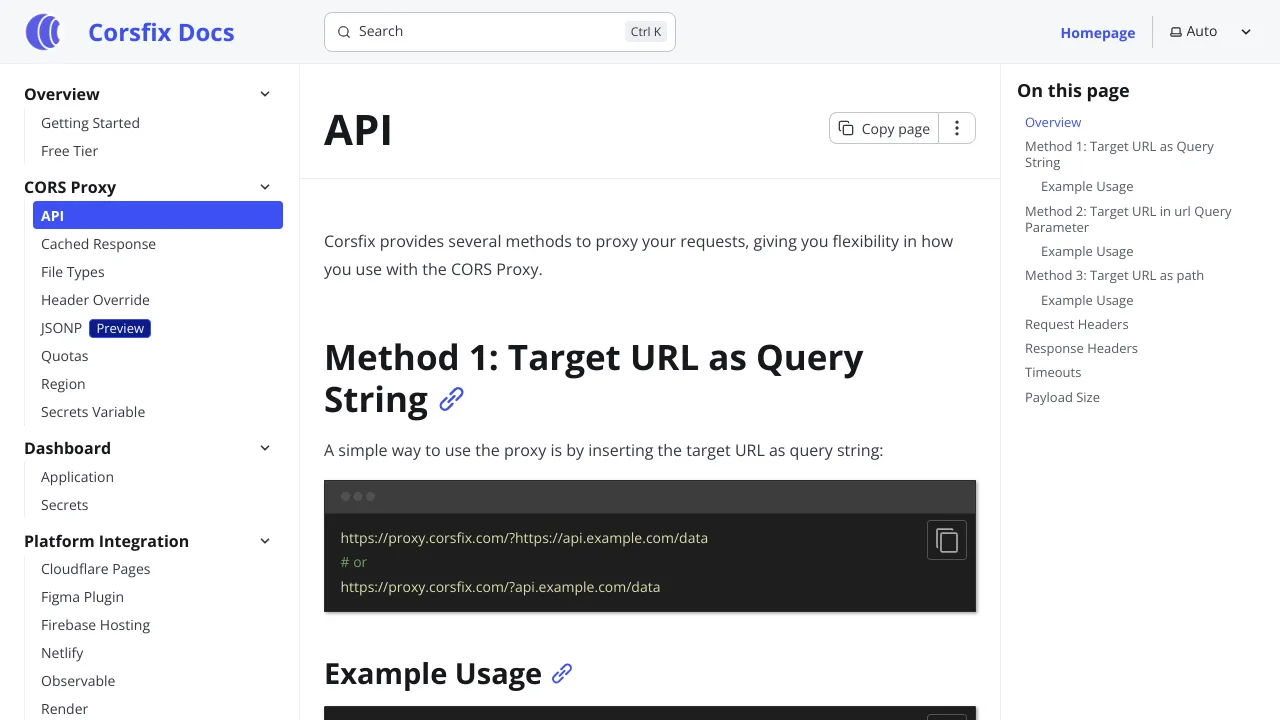 Screenshot of Corsfix website
