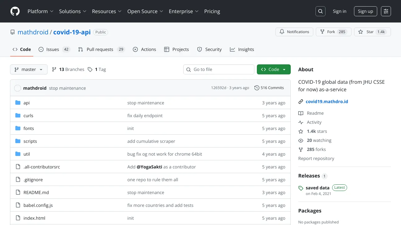 Screenshot of Covid-19 Live Data website
