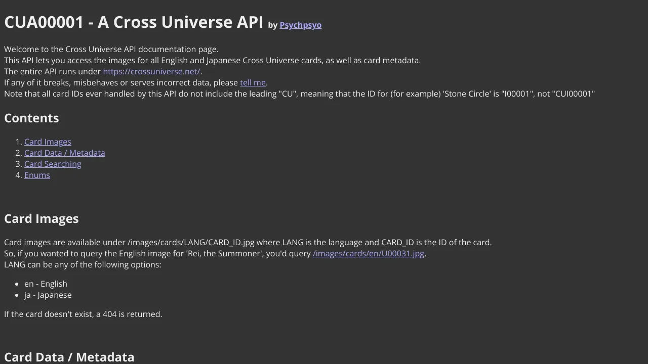 Screenshot of Cross Universe website