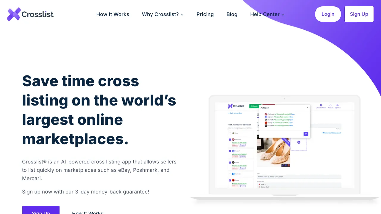 Screenshot of Crosslist website