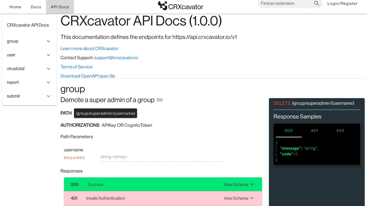 Screenshot of CRXcavator website