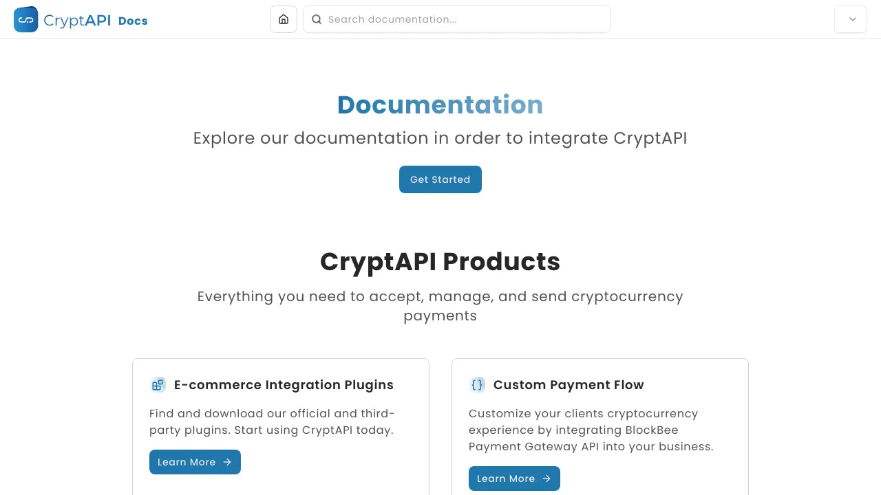Screenshot of CryptAPI website