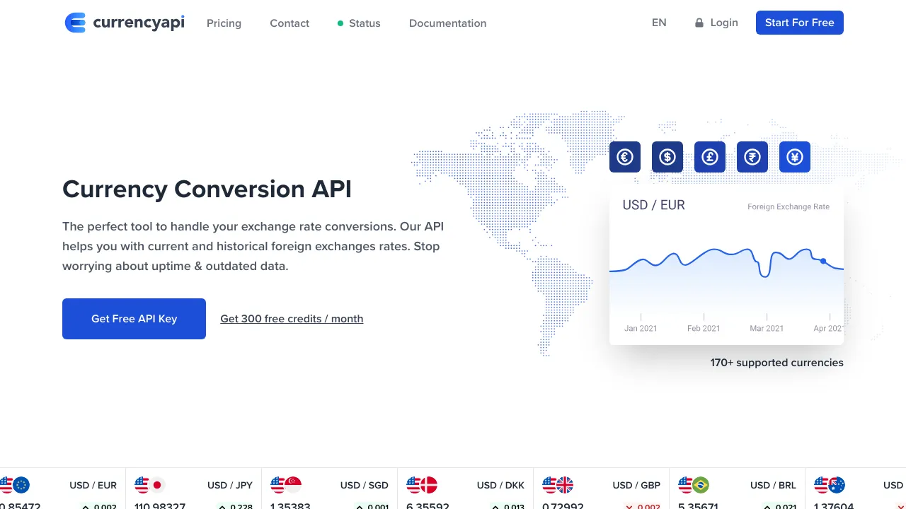 Screenshot of Currencyapi website