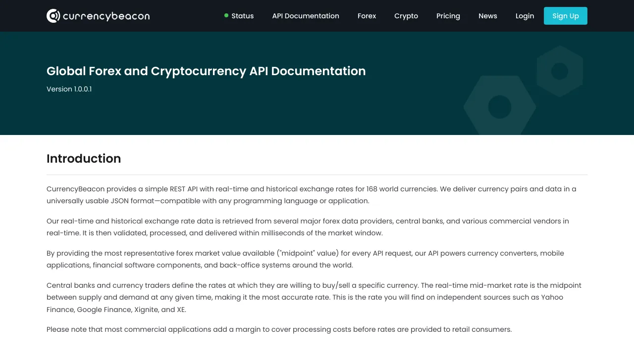 Screenshot of CurrencyScoop website