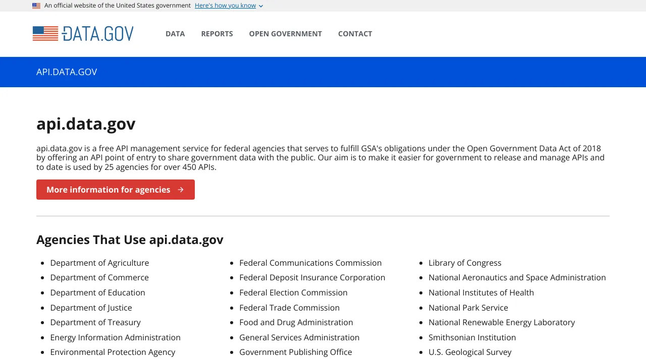 Screenshot of Data.gov website