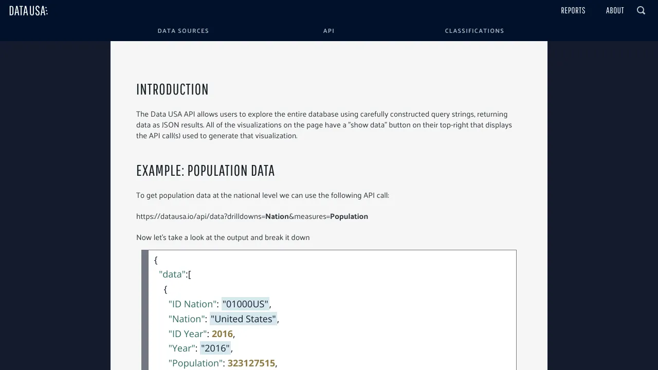 Screenshot of Data USA website