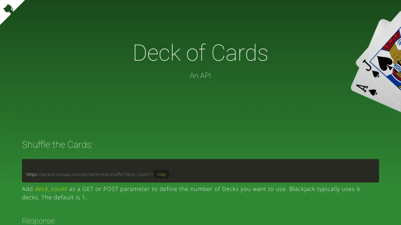 Screenshot of Deck of Cards website