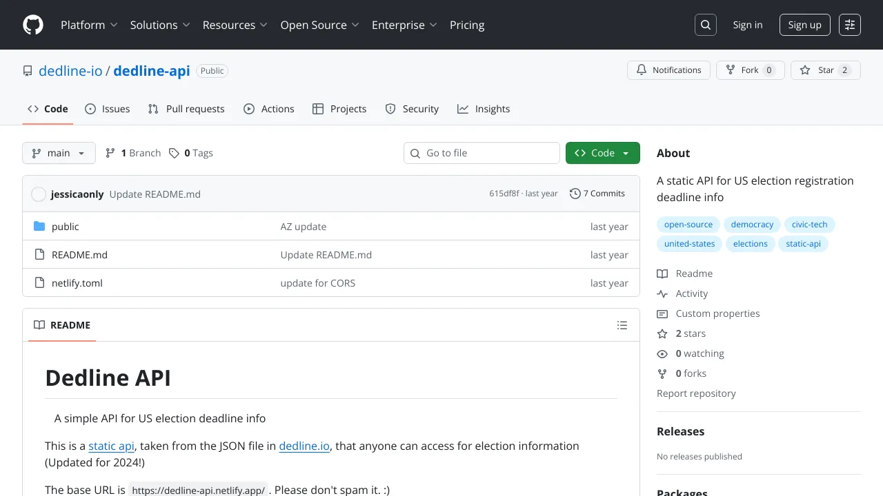 Screenshot of Dedline.io API website