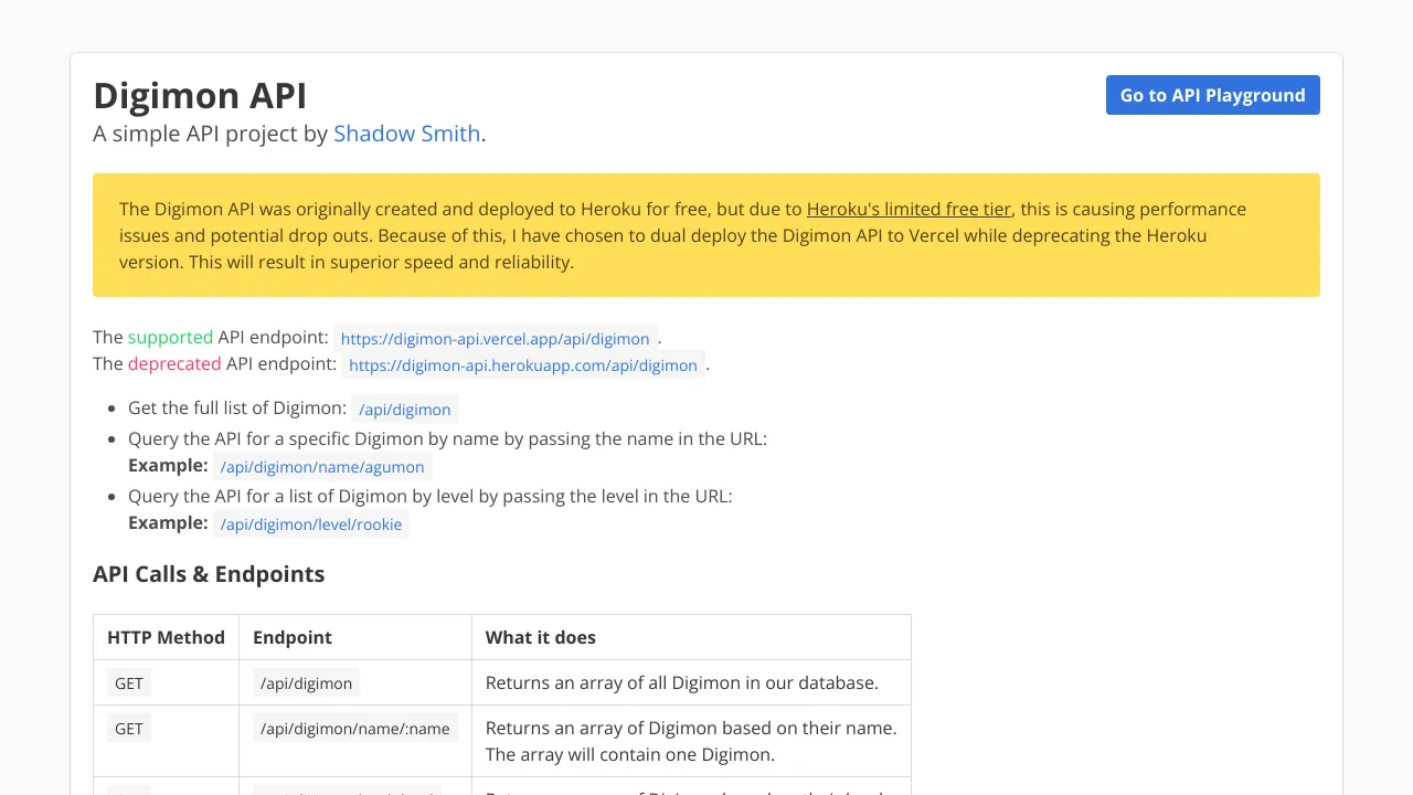 Screenshot of Digimon Information website