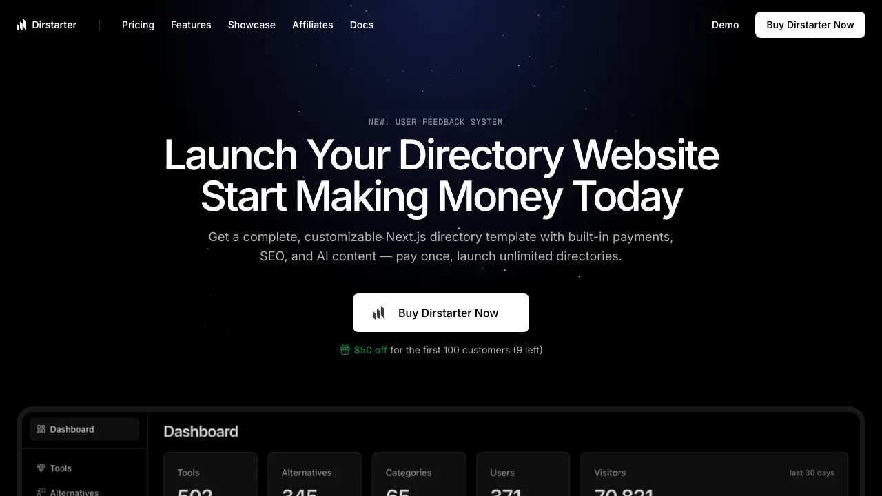 Screenshot of Dirstarter website