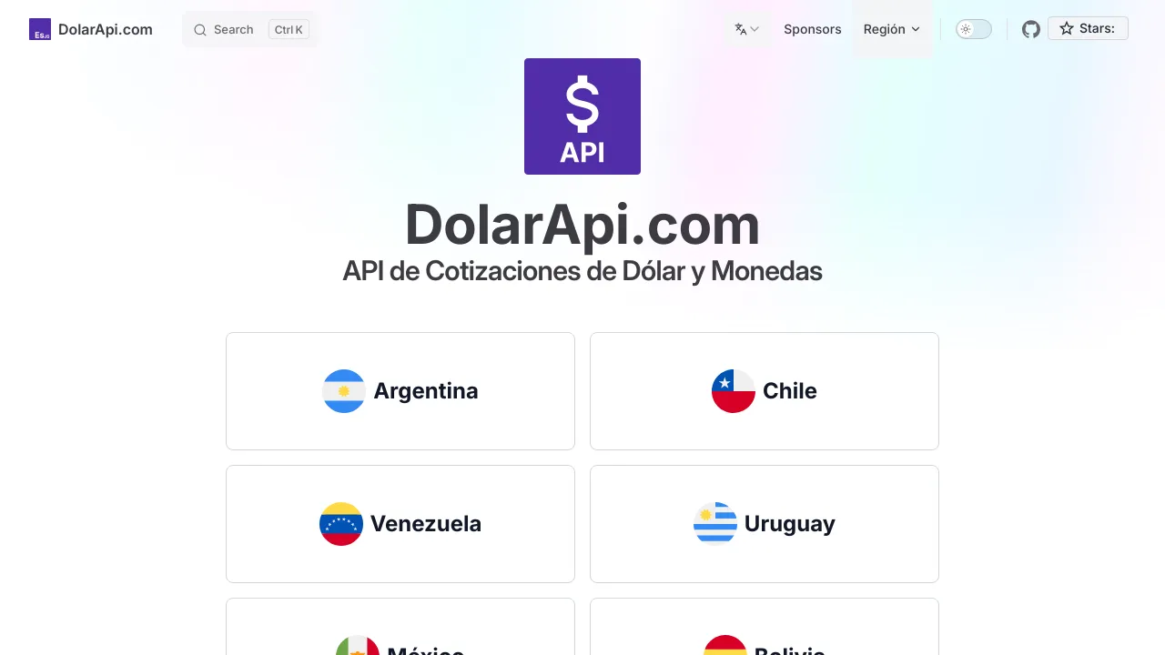Screenshot of DolarAPI website