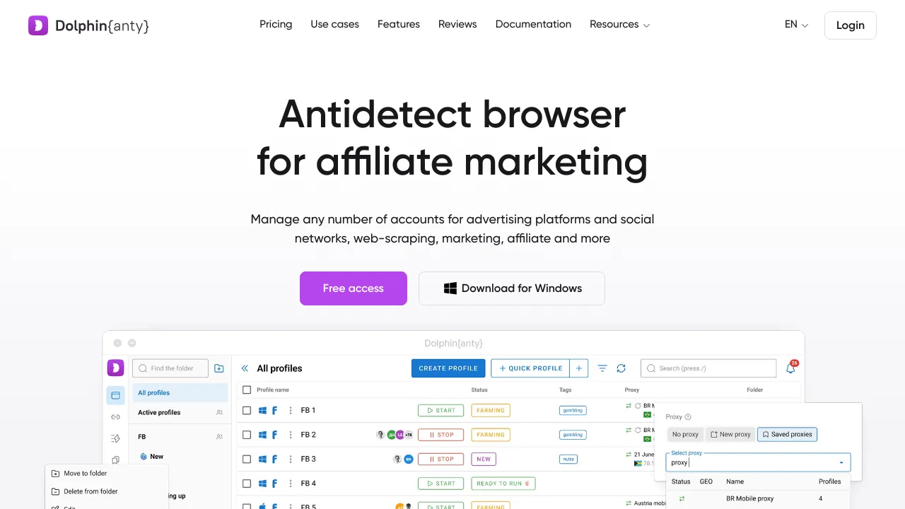 Screenshot of Dolphin Anty website