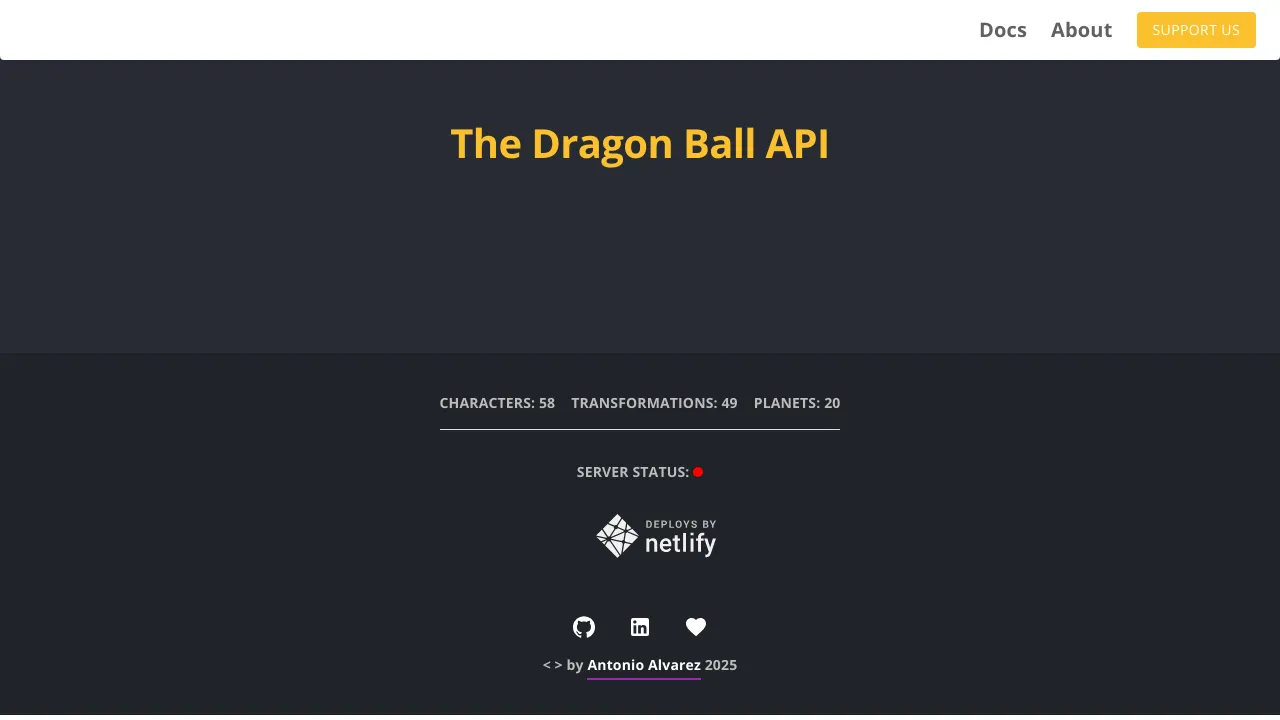 Screenshot of Dragon Ball API website