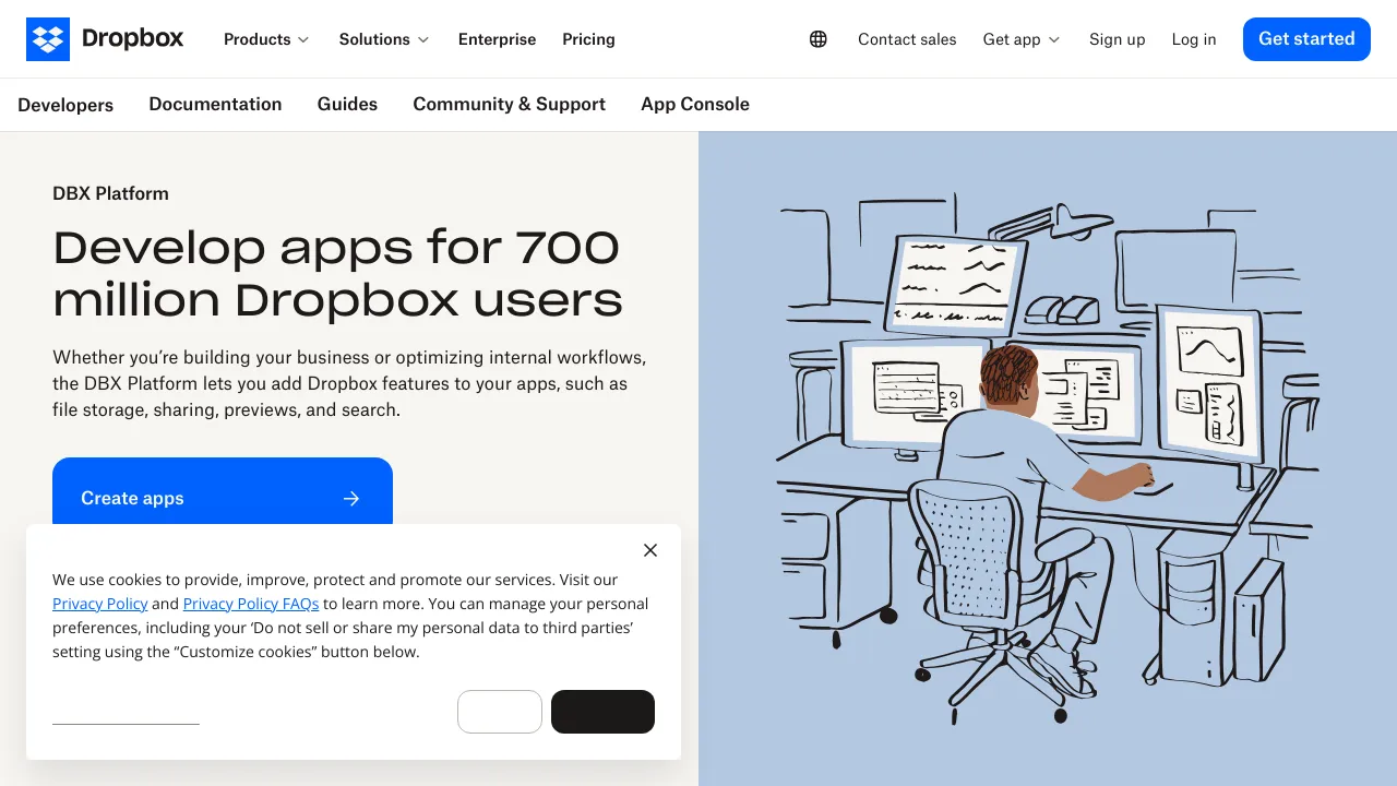 Screenshot of Dropbox website